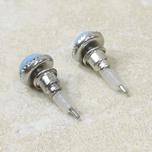 Silver Round Stud Earrings Blue Stone Vintage Jewelry Jewel Trinket Gift for Her - Picture 10 of 11